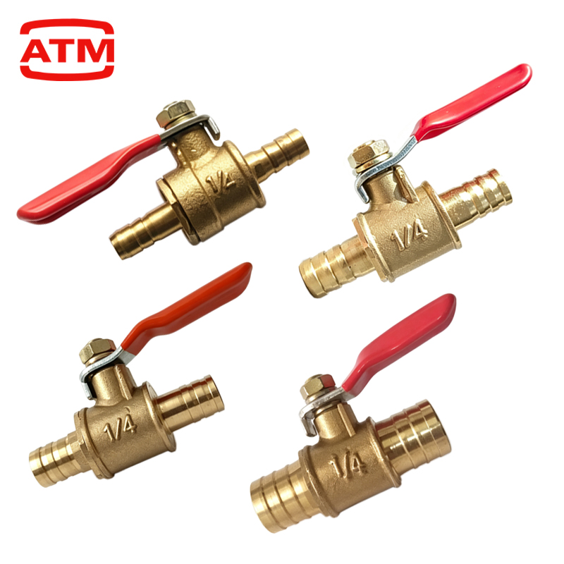 Spoke Nipple Brass - วาล์วบอลทองเหลืองแบบปิด-เปิด ขนาดเล็ก ด้ามจับสีแดง พร้อมข้อต่อสายยางขนาด 6 มม.